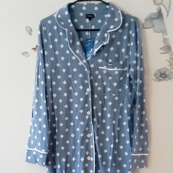 Cosabella Blue and White Button-Up Sleep Shirt - Picture 2 of 6